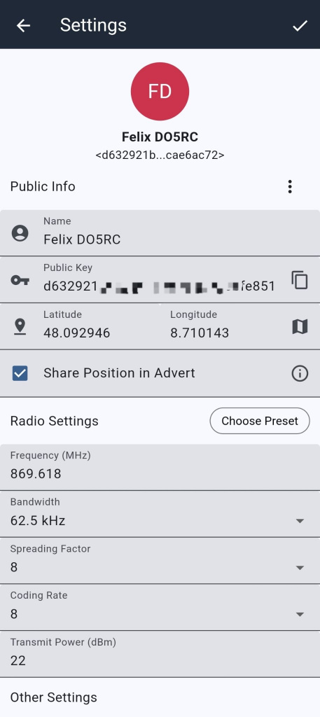 Einstellungen Meshcore am Beispiel DO5RC